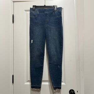 Spanx Blue Distressed Pull-On Ankle Skinny Jeans Raw Hem Size Large